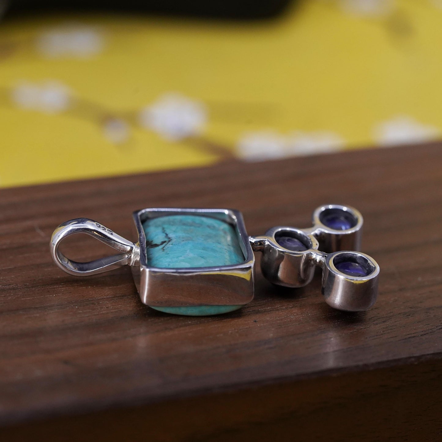 sterling silver pendant, southwestern 925 grapes with turquoise, black pearl
