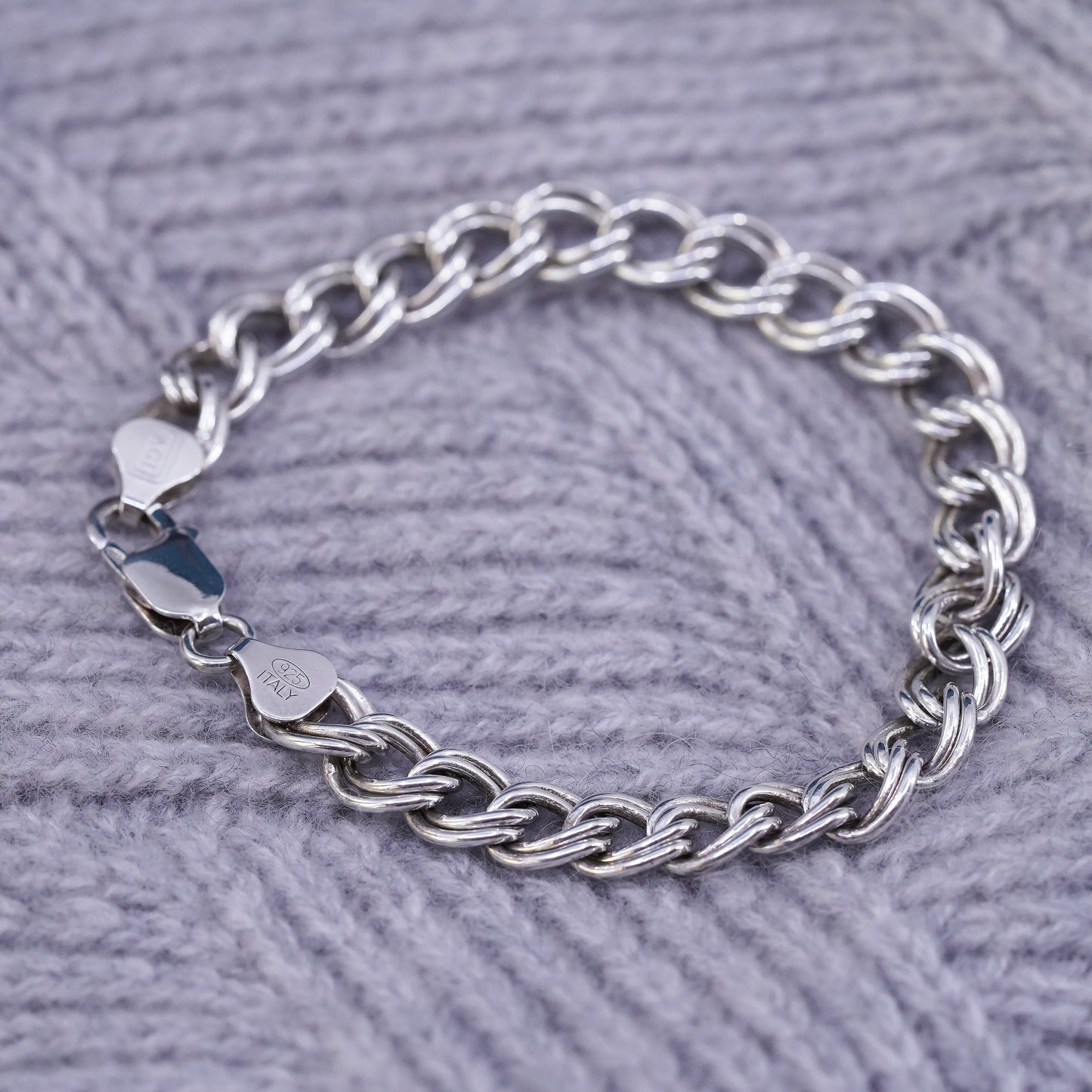 7.5" 9mm, Sterling silver handmade charm bracelet, 925 double curb link chain