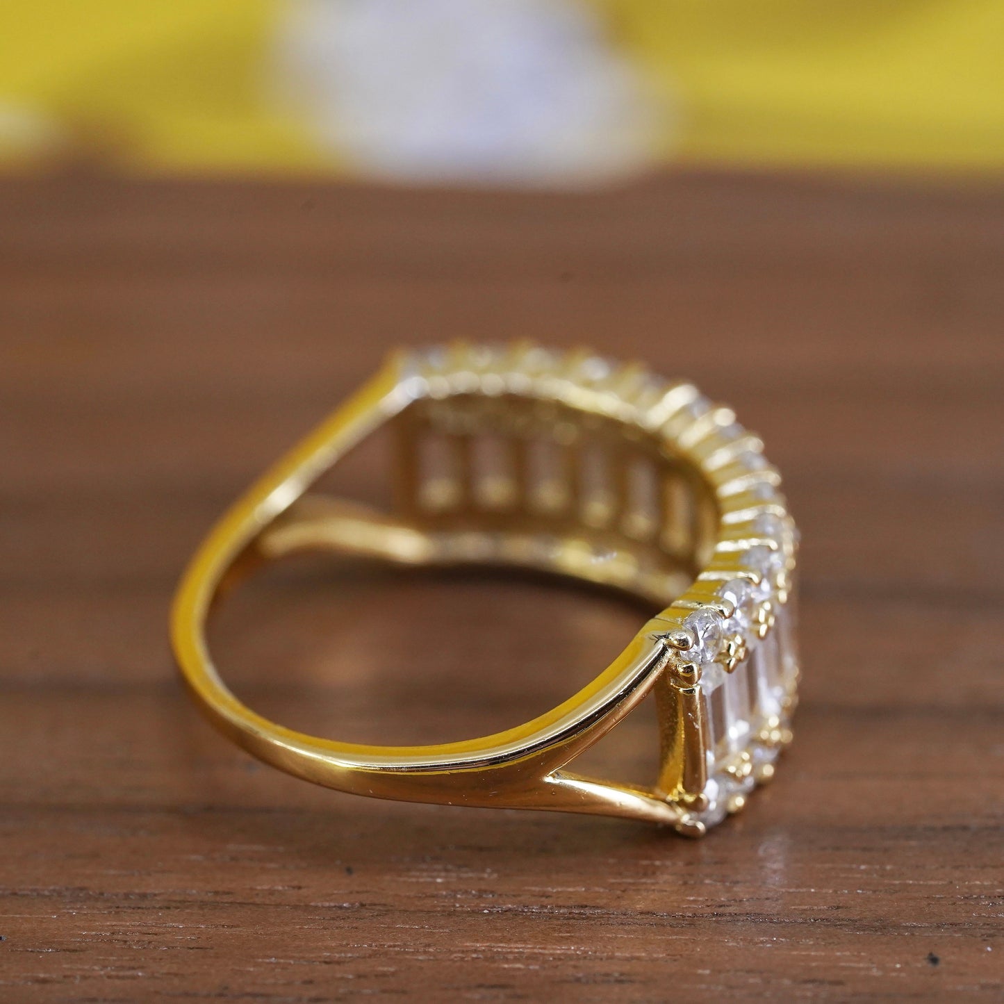 Size 7, vintage vermeil gold over Sterling silver ring, 925 band w/ cluster cz