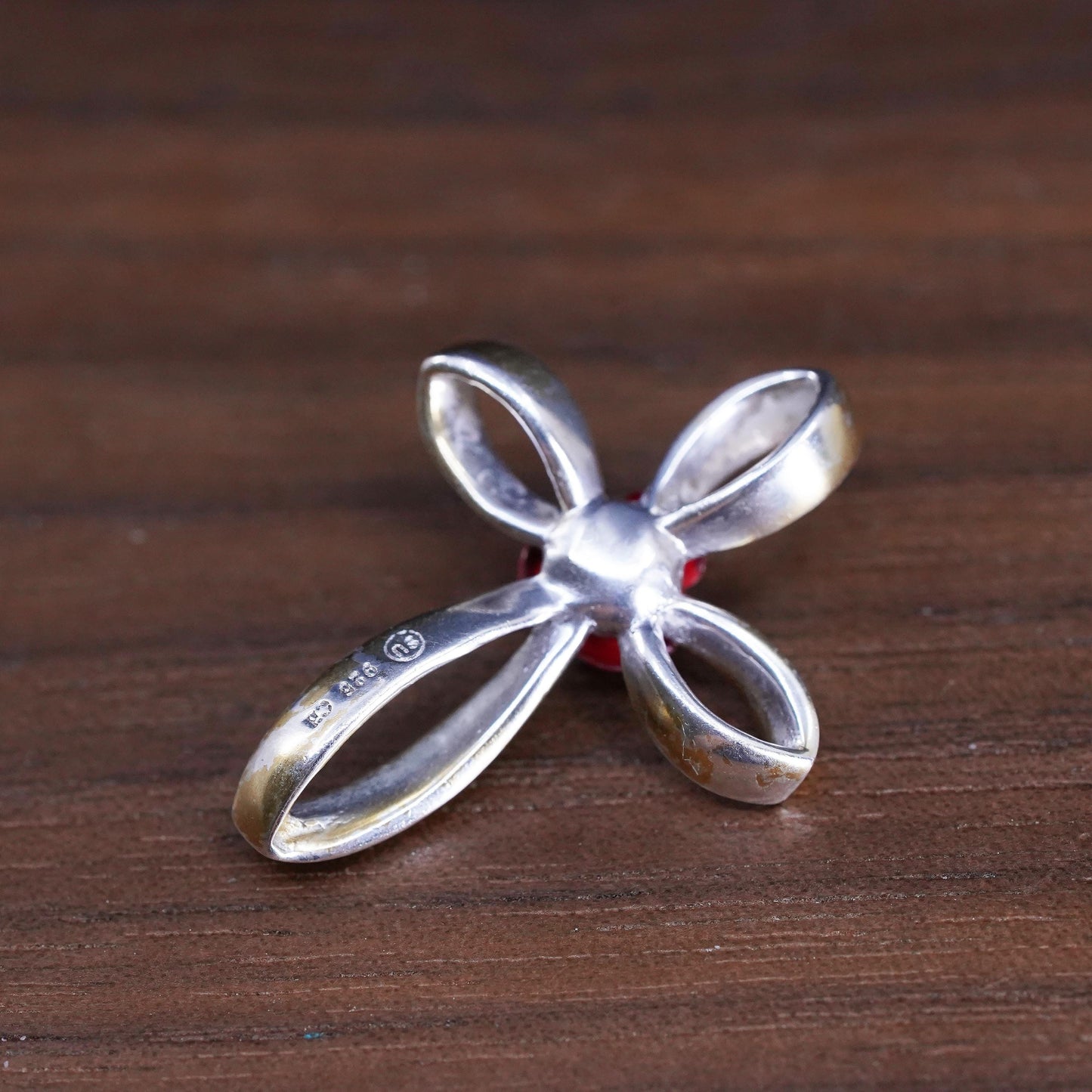 Vintage Sterling silver handmade pendant, 925 cross with rose flower