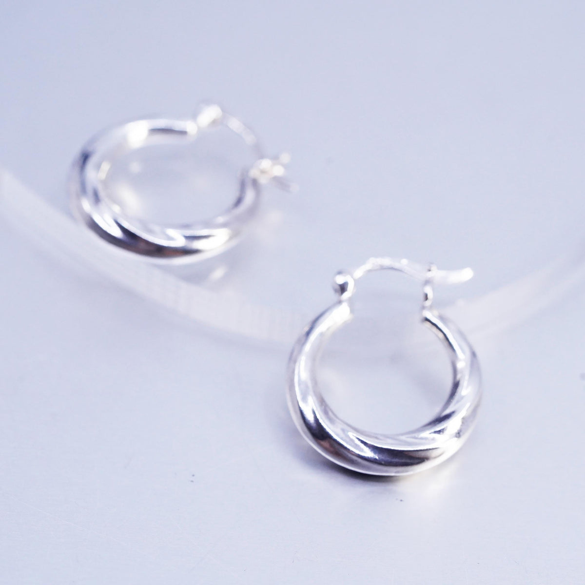 0.75", vintage Sterling silver handmade earrings, twisted 925 hoops
