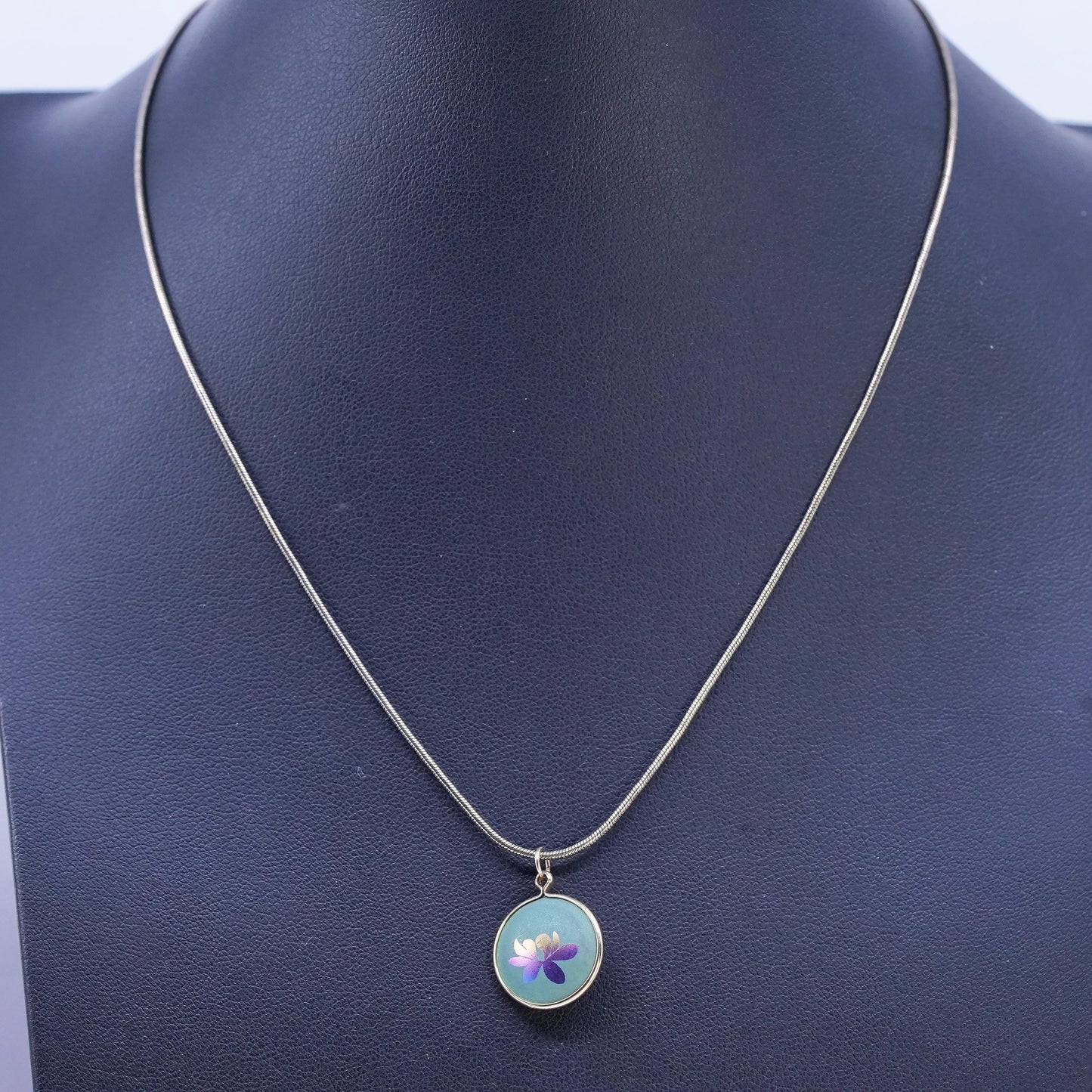 16", Italian vermeil gold Sterling 925 silver snake necklace amethyst pendant