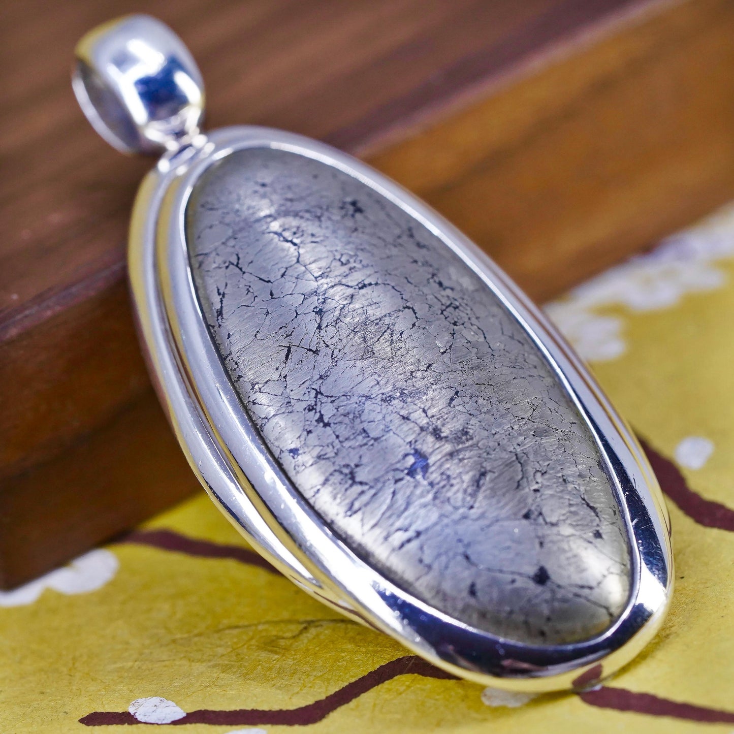 Vintage Barse Sterling 925 silver handmade oval pendant with Pyrite