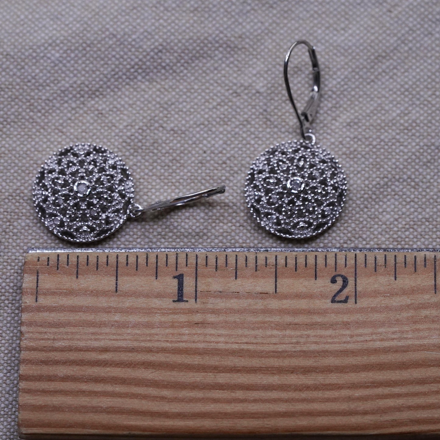 vintage Sterling silver handmade earrings, 925 flower rose with cluster diamond