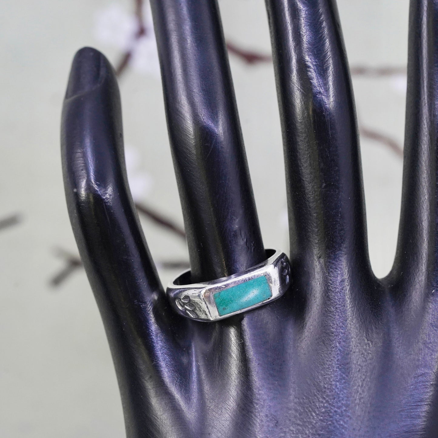 Size 10.25, Sterling silver handmade ring, 925 band with turquoise inlay, Zuni