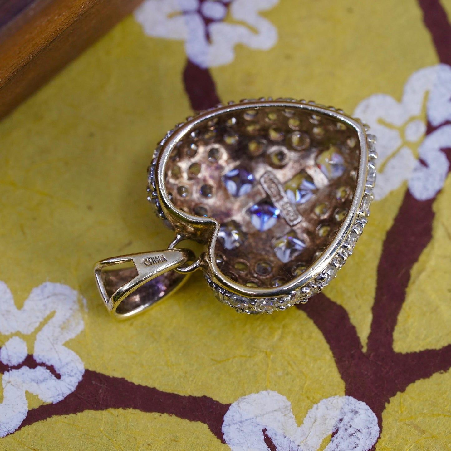 Vintage gold plated Sterling silver pendant, 925 heart cross with cluster cz