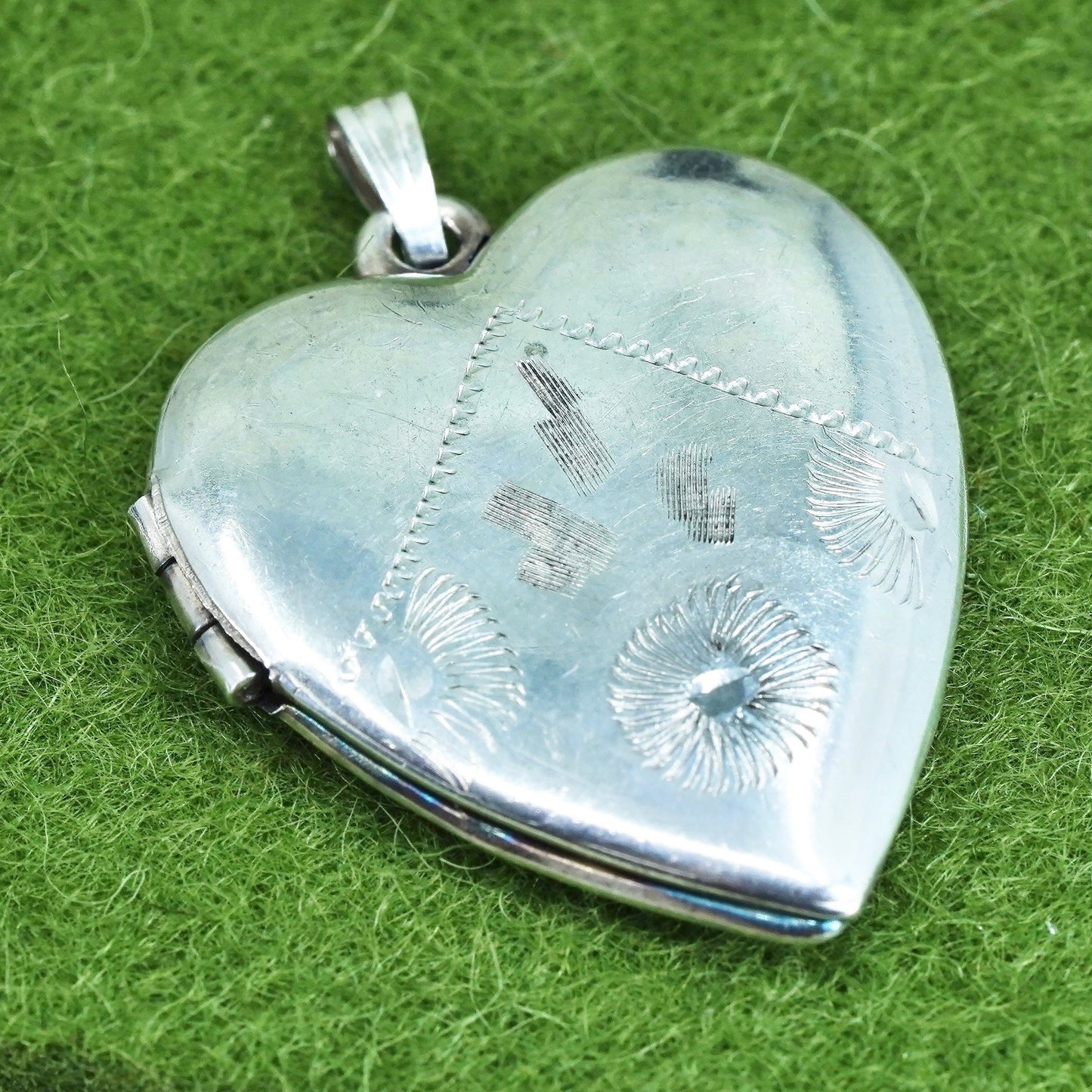 Vintage sterling silver photo locket charm pendant, textured 925 heart