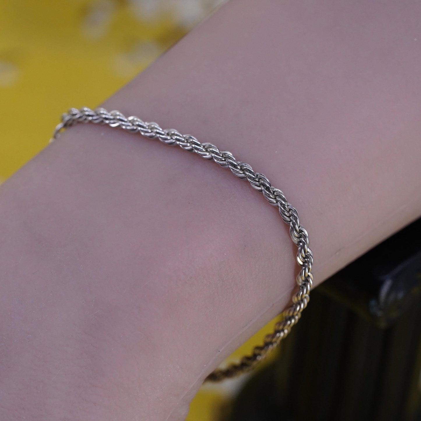 7”, 3mm, vintage Sterling silver Singapore rope bracelet, Italy 925 chain
