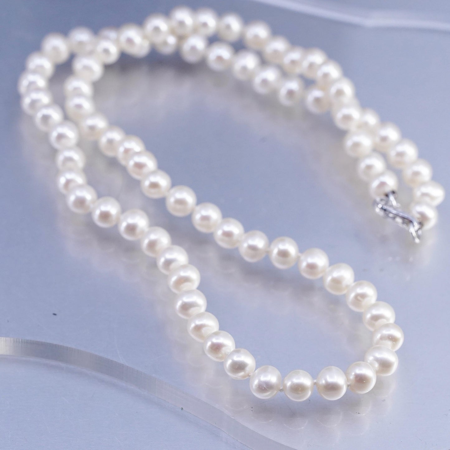 18", vintage 5mm freshwater pearl bead necklace with Sterling 925 silver clasp
