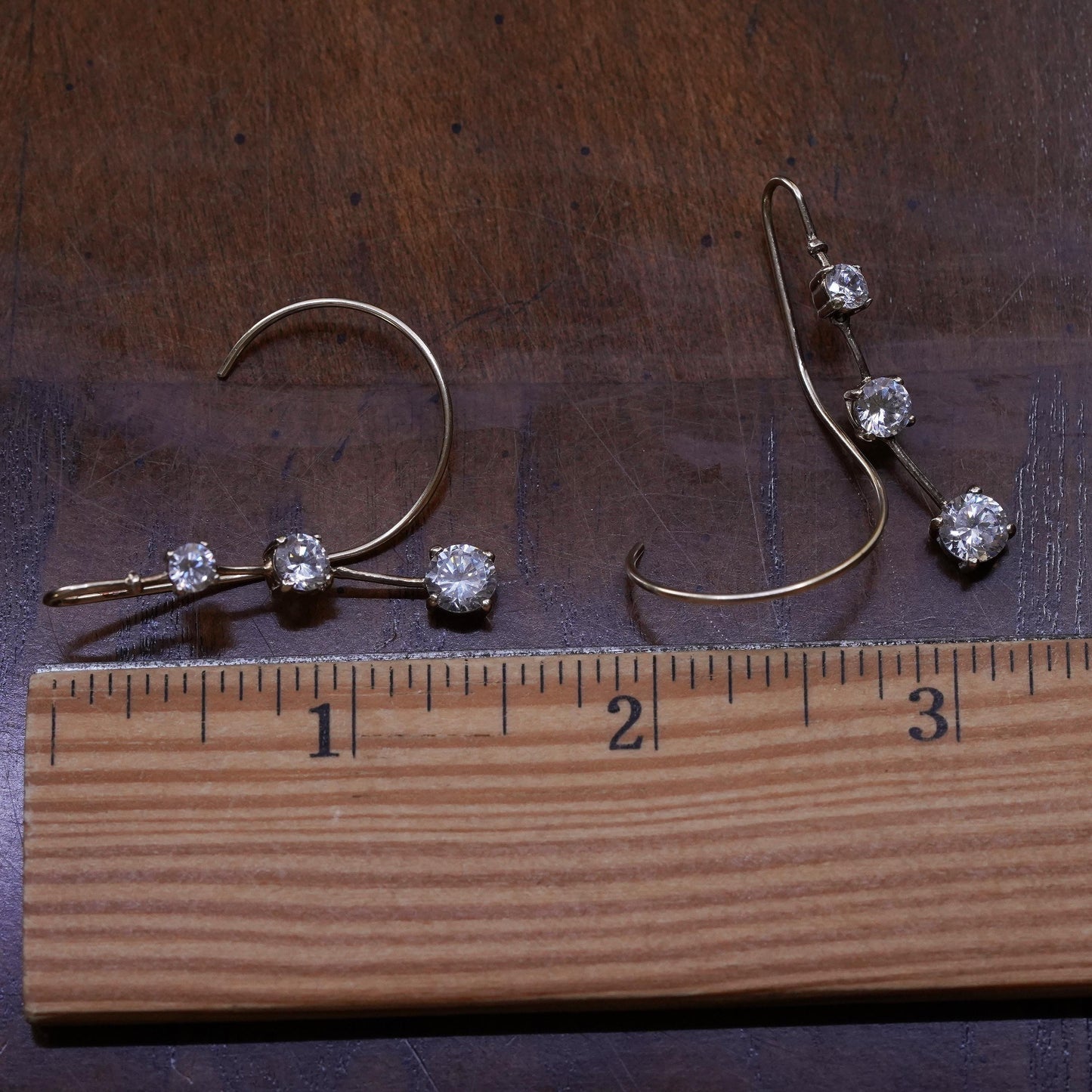 Vintage gold over Sterling 925 silver handmade earrings with CZ dangles