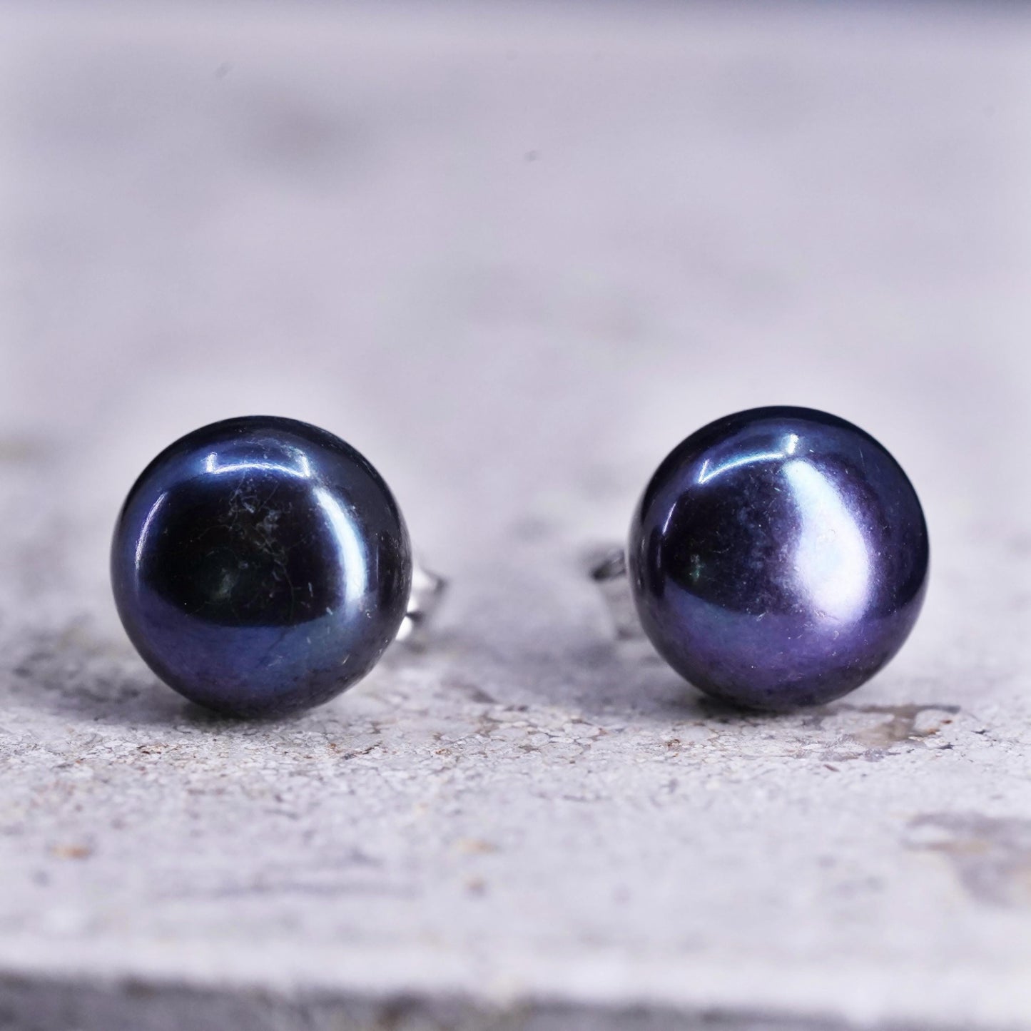 7mm, Sterling 925 silver with black pearl studs earrings