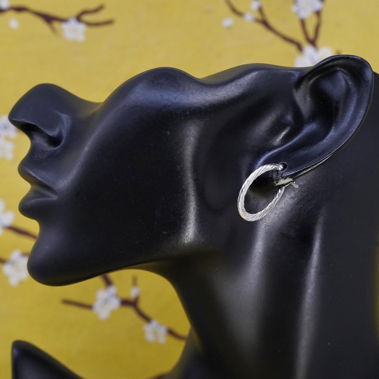 1”, Vintage simple Sterling silver handmade earrings, 925 textured oval hoops