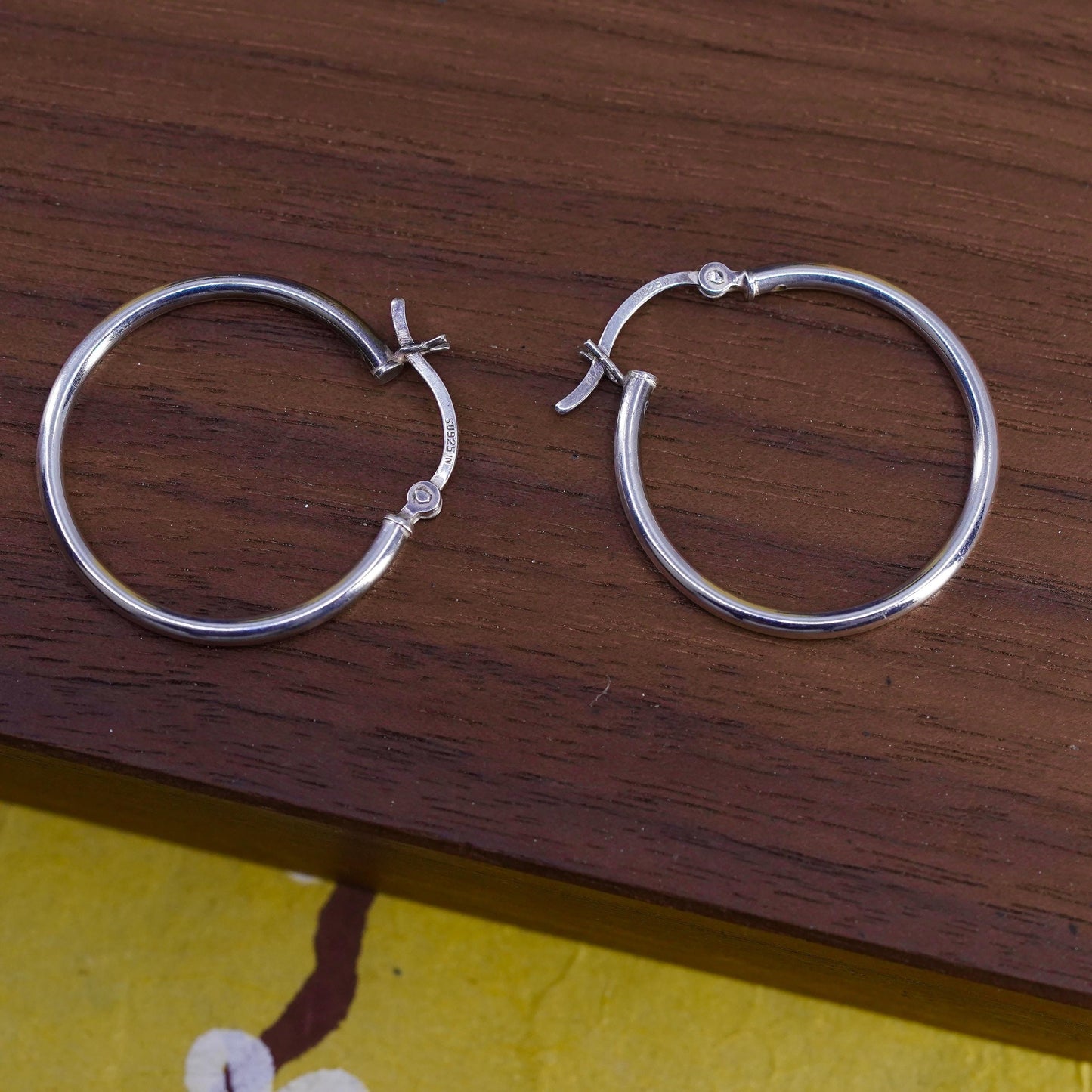 1”, Vintage Sterling silver handmade earrings, 925 silver hoops