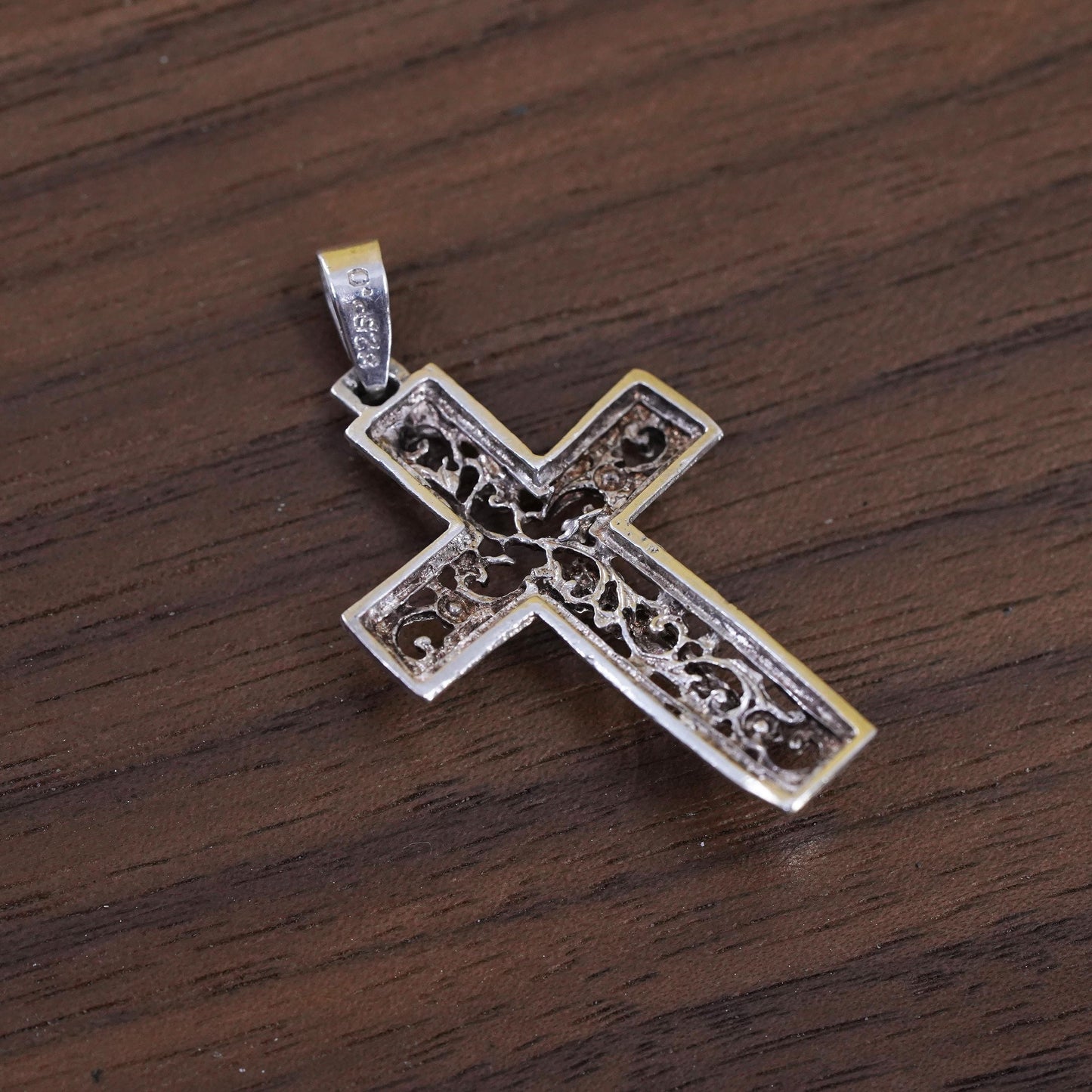 Vintage Sterling silver handmade pendant, 925 filigree cross