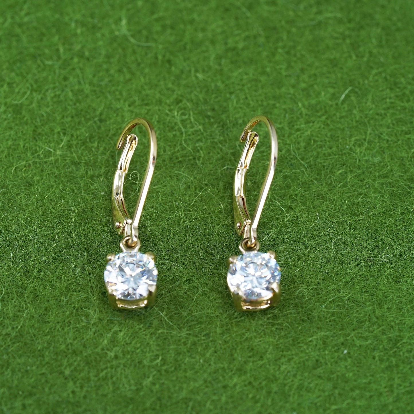 Vintage vermeil gold over sterling 925 silver handmade earrings with round CZ