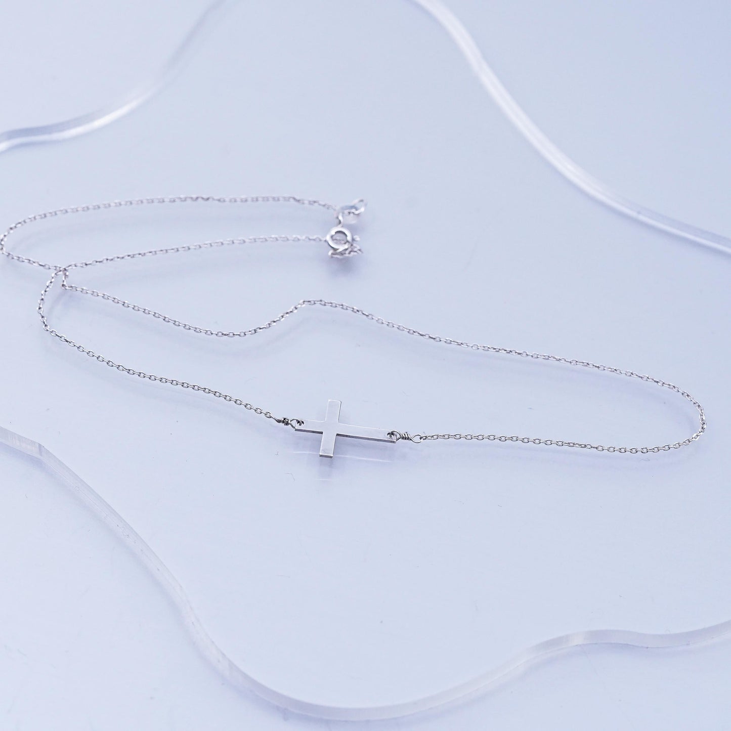 16”, vintage Sterling 925 silver handmade circle necklace with cross pendant