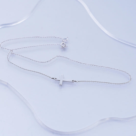 16”, vintage Sterling 925 silver handmade circle necklace with cross pendant