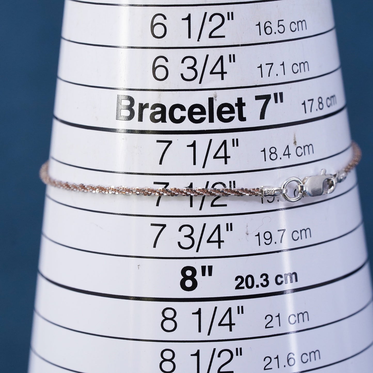 7.5", 2mm, vintage Sterling silver handmade bracelet, 925 twisted curb chain