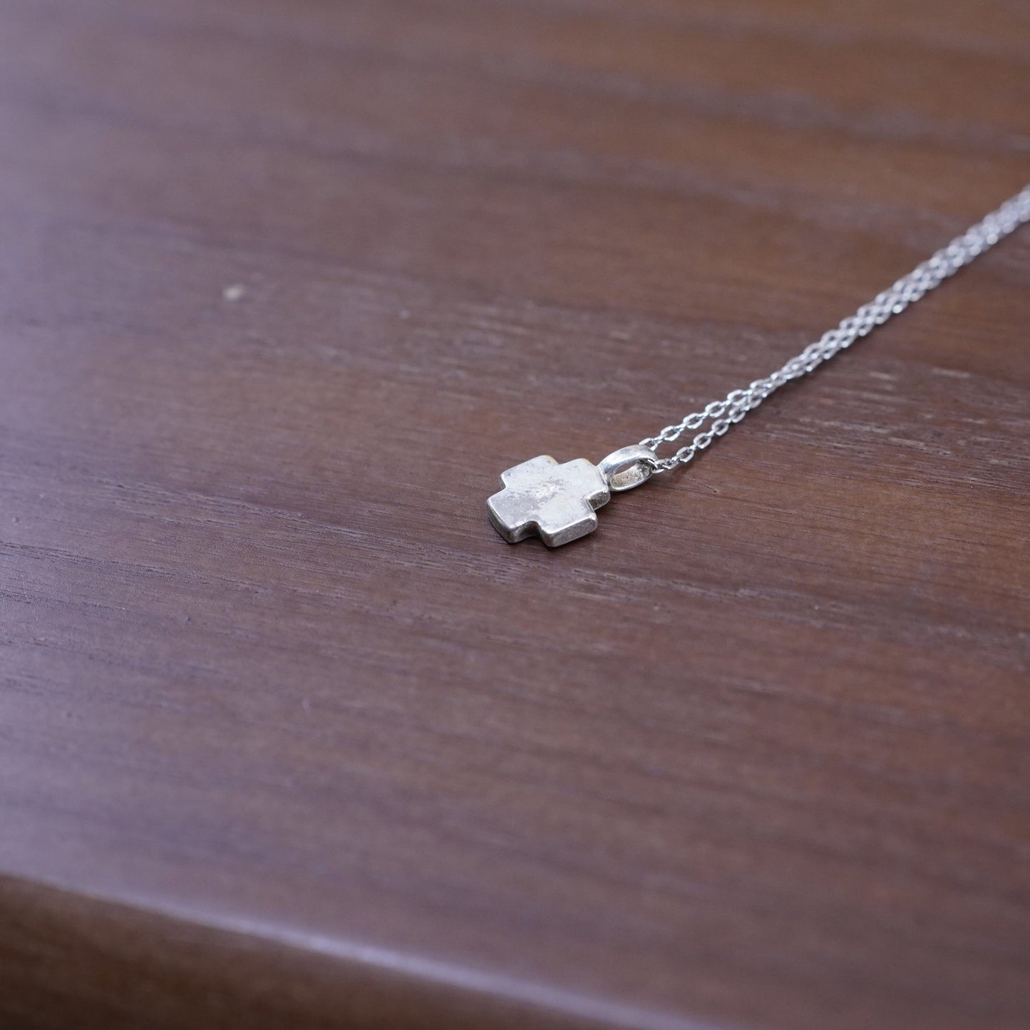 16”, vintage Sterling silver necklace, 925 circle chain with Cz cross pendant