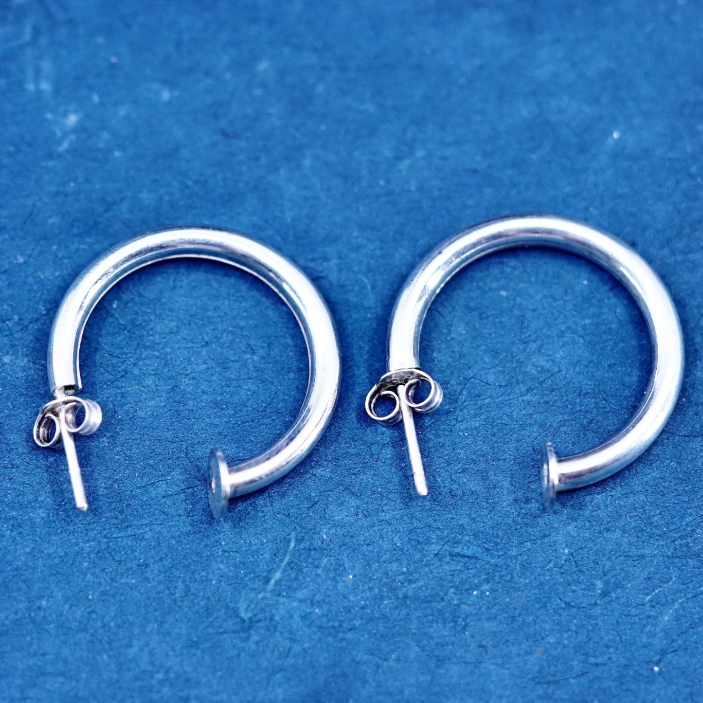 1”, vintage Sterling silver handmade earrings, textured 925 hoops, huggie