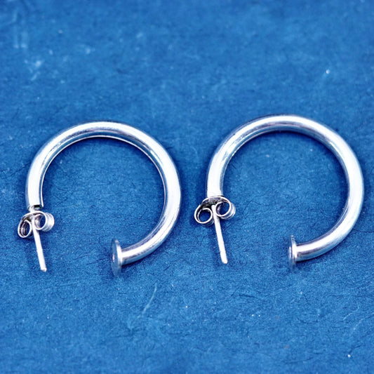 1”, vintage Sterling silver handmade earrings, textured 925 hoops, huggie