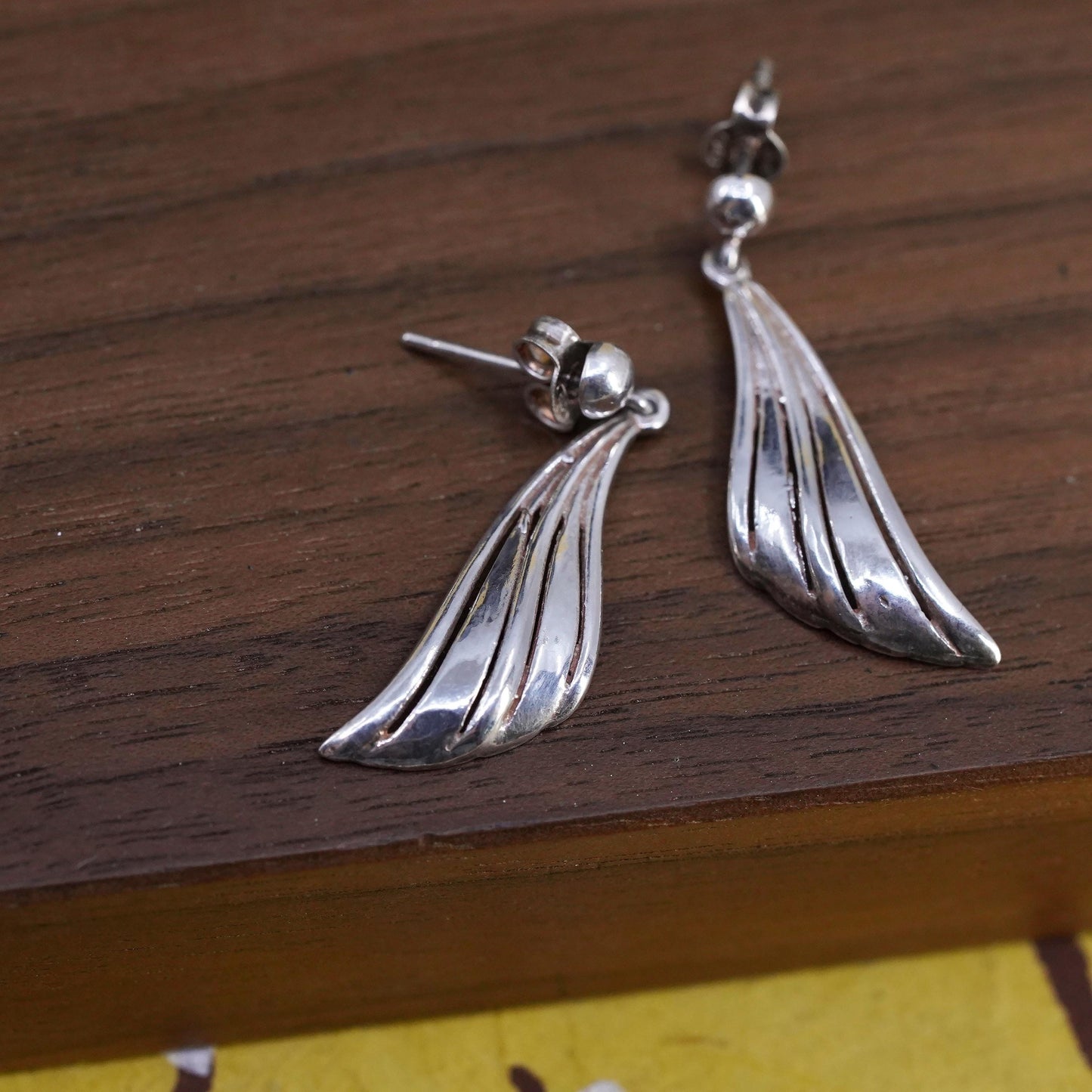 Vintage sterling silver handmade earrings, 925 shell dangles