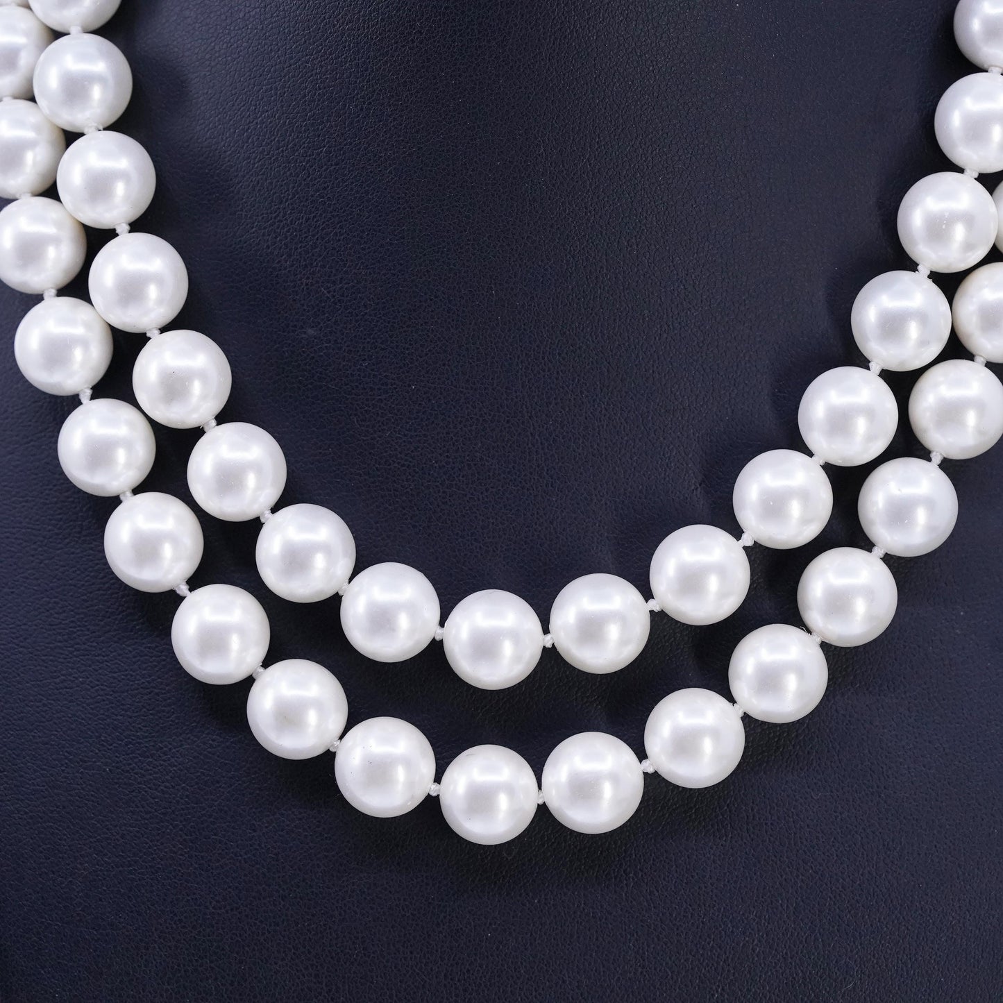 16", Sterling 925 silver double strands necklace faux pearl beads flower clasp