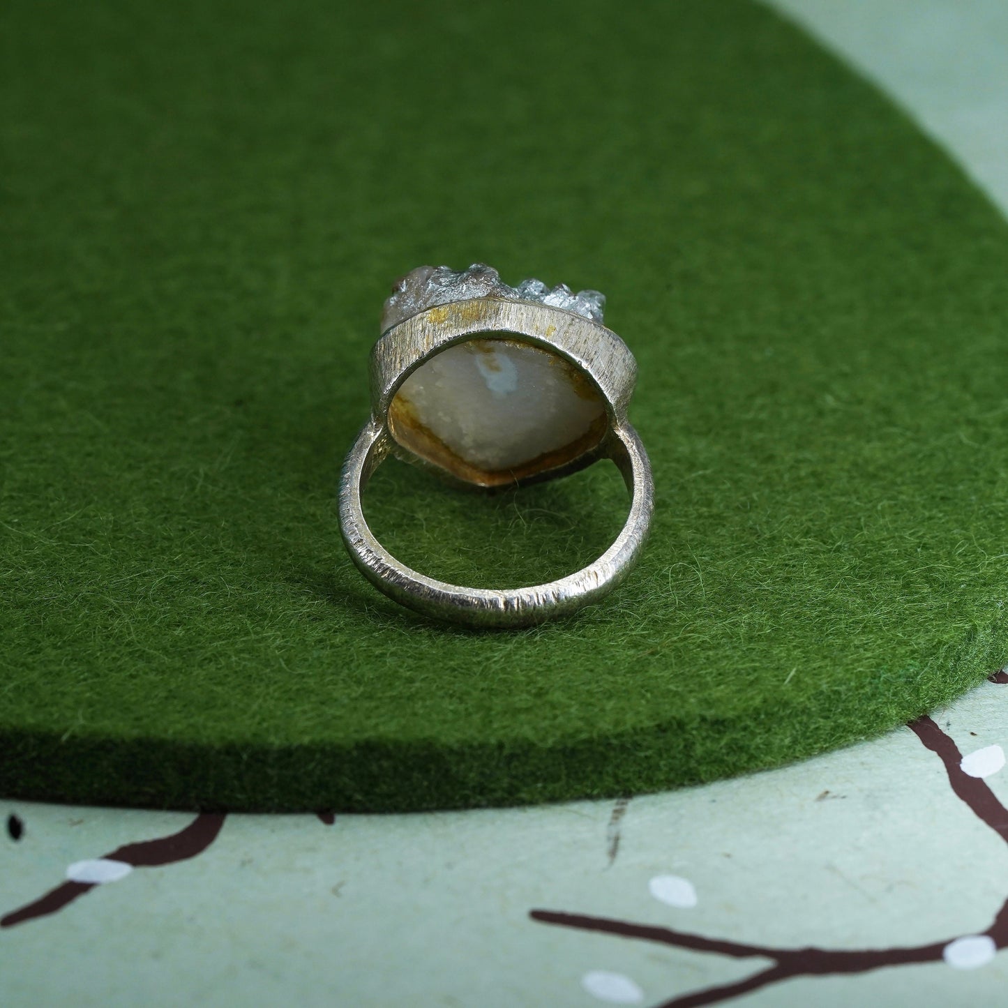 Size 7 vermeil gold over Sterling 925 silver teardrop ring metallic druzy stone