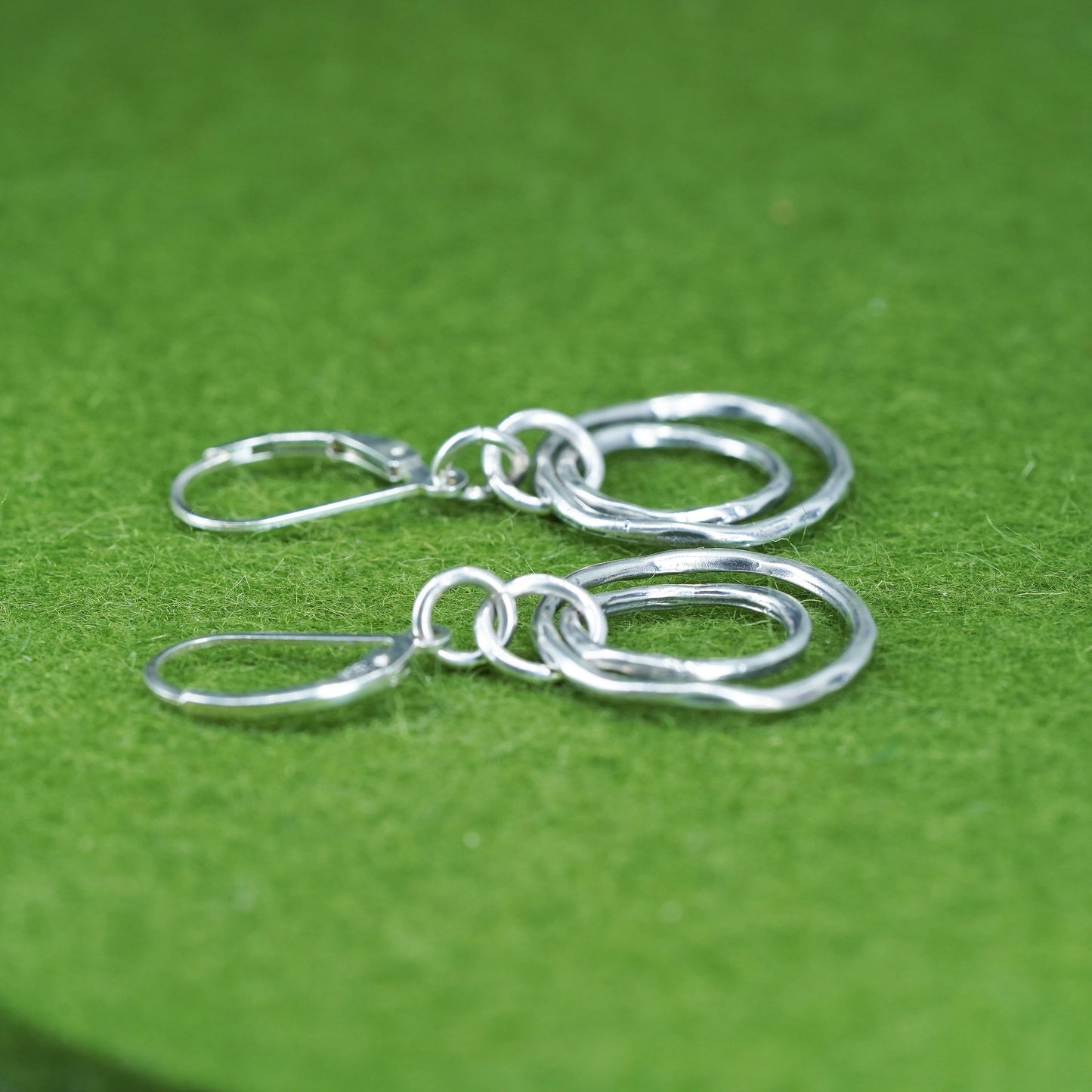 Vintage sterling silver handmade earrings, 925 double circles dangles