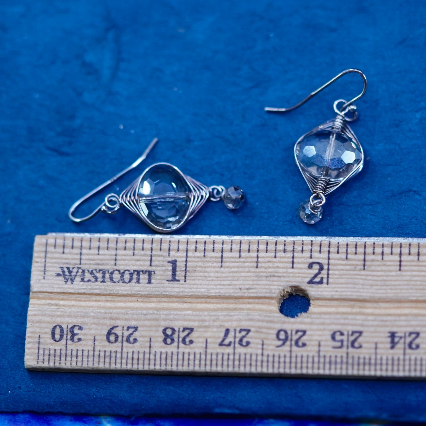 Vintage sterling silver 925 handmade wired earrings with clear crystal
