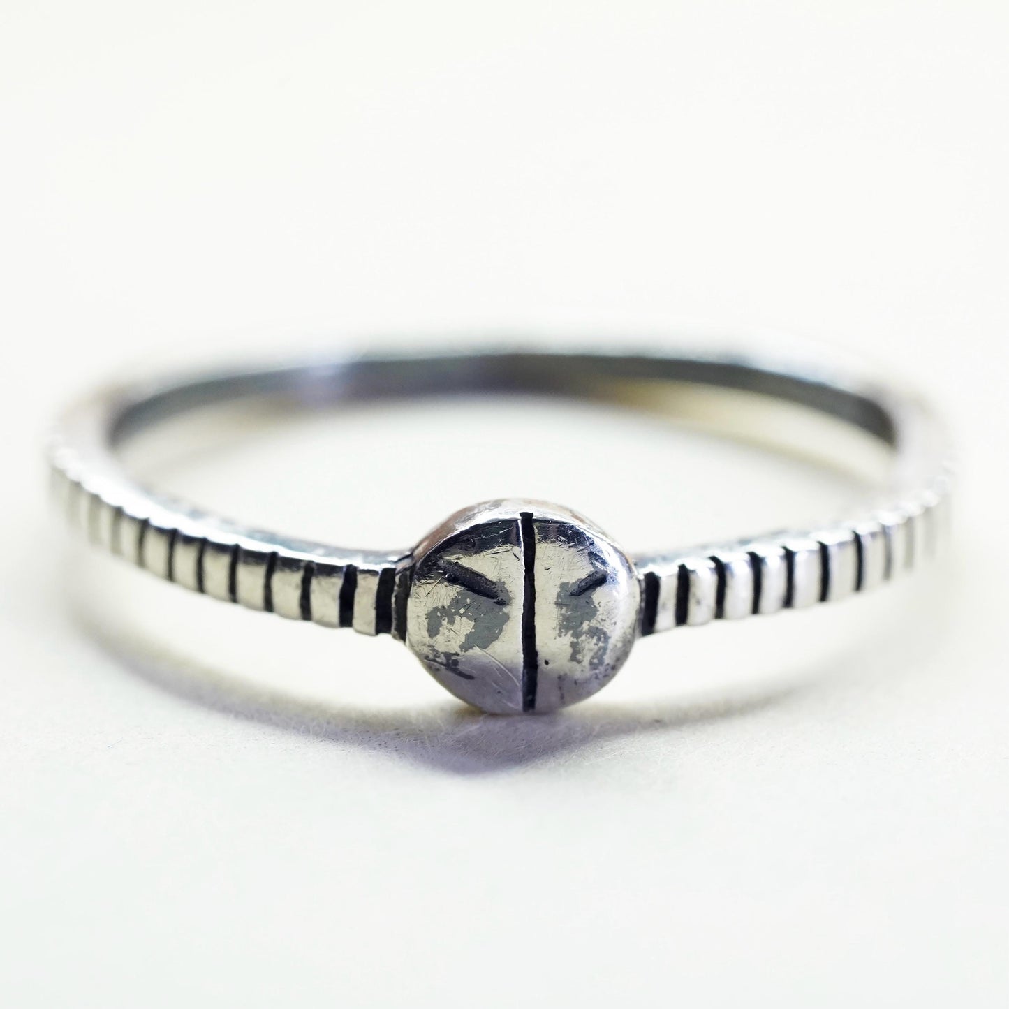 Size 8, vintage sterling silver handmade ring, 925 thin stackable band