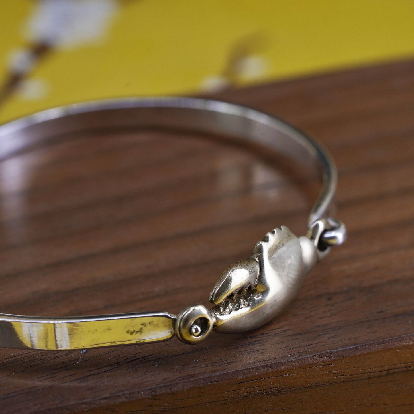 7”, Vintage two tone Sterling silver bracelet, Mexico 925 claw hinged bangle