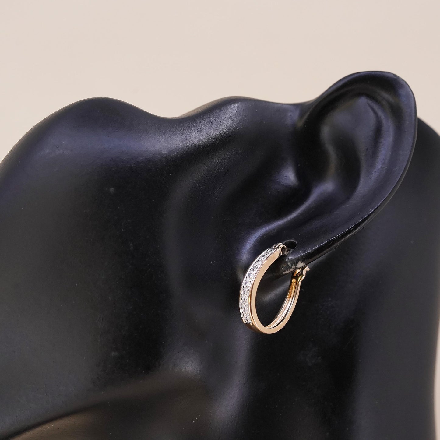 0.75", vermeil gold over sterling silver loop single earring, hoop diamond