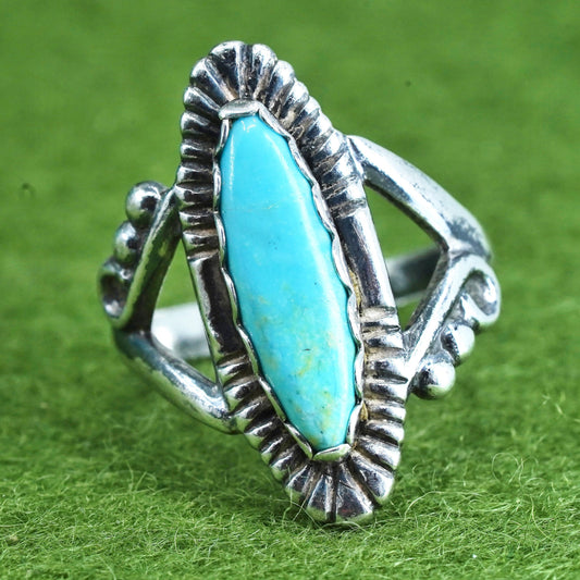 Size 7, Native American sterling silver ring, handmade 925 band with turquoise