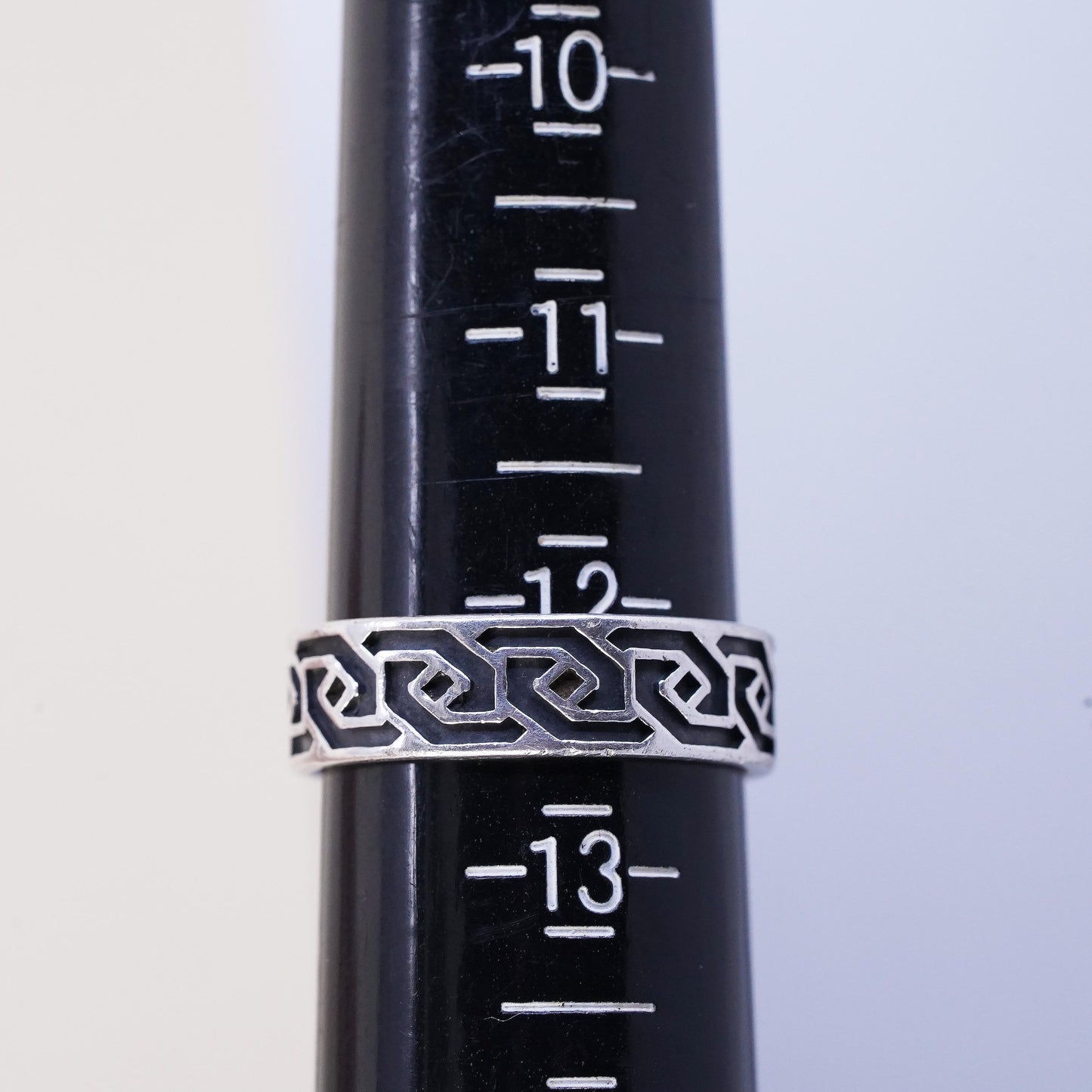 Size 12, Vintage Sterling Silver Signed 925 WJ Waldeck Johnson Tribal Ring Band