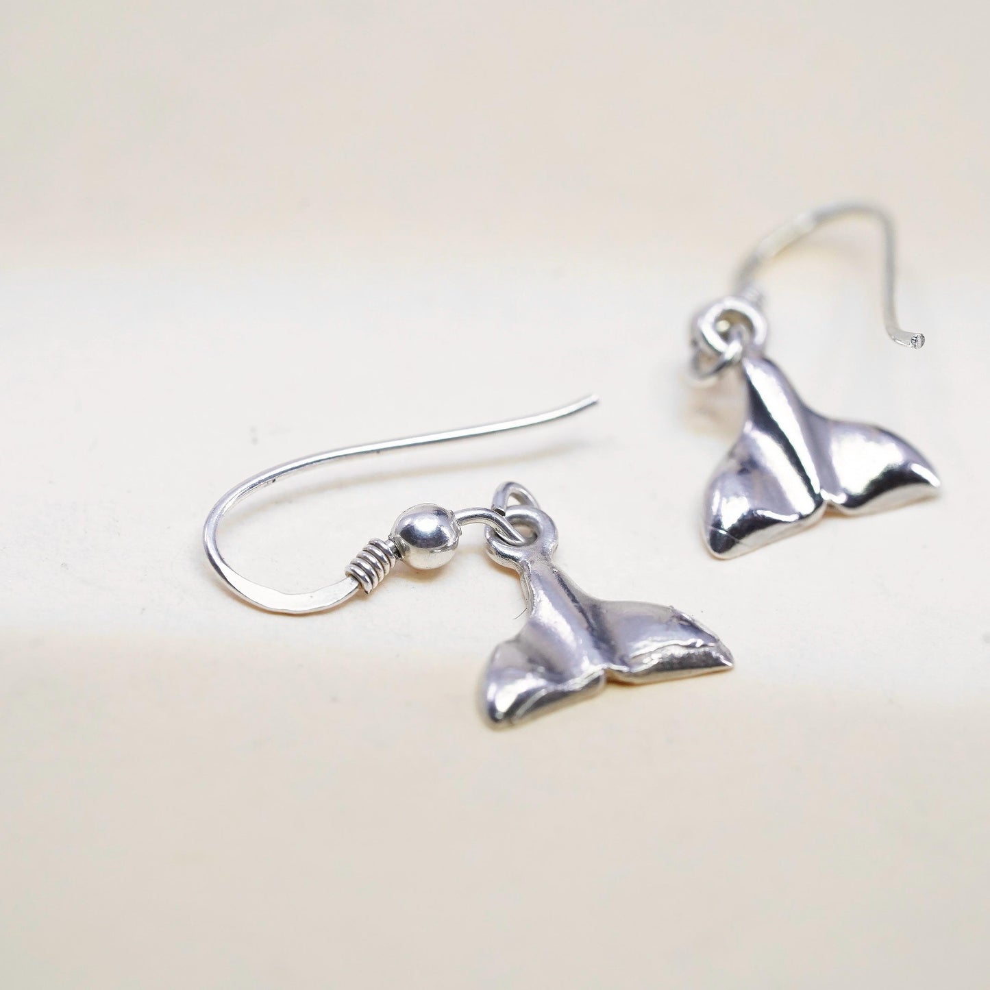 Vintage Sterling silver handmade earrings, 925 silver whale tail dangles