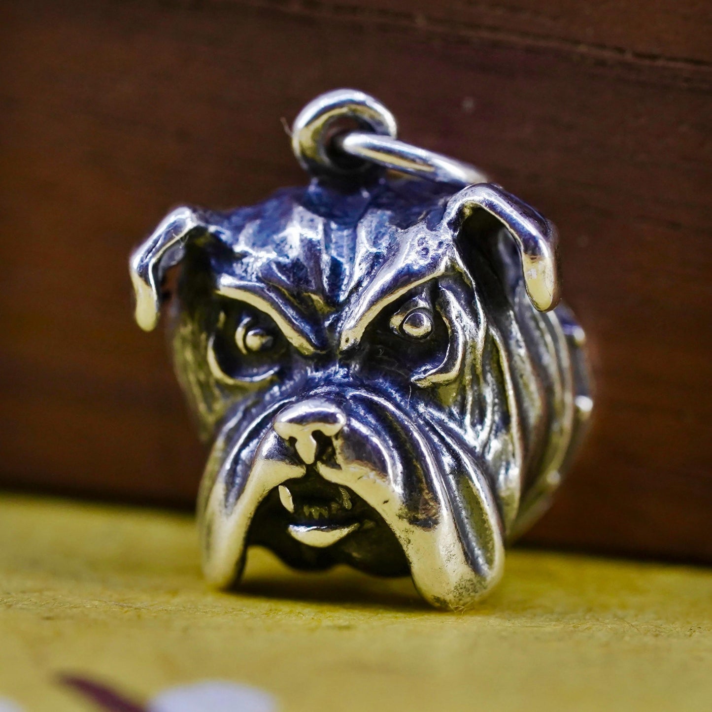 Vintage Sterling silver handmade pendant, 925 bulldog dog charm