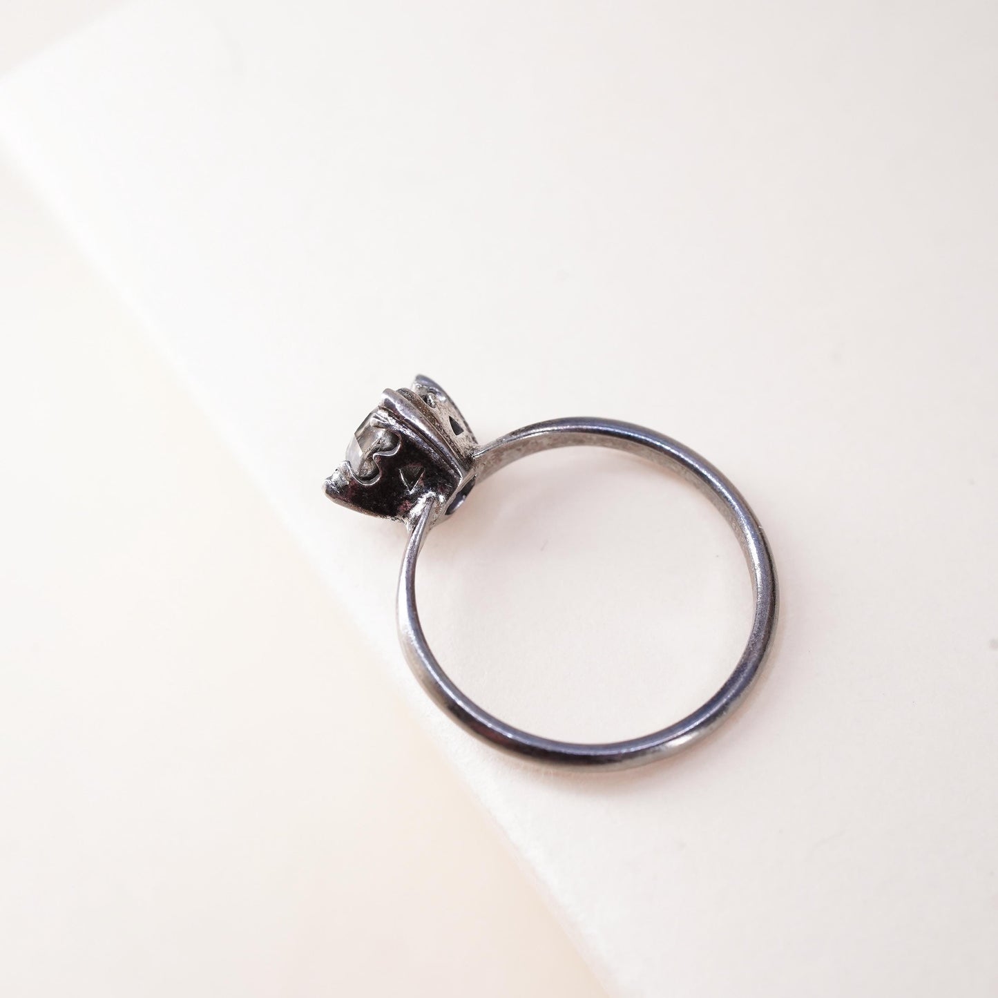 Size 5.5, Vintage oxidized sterling 925 silver engagement cz ring