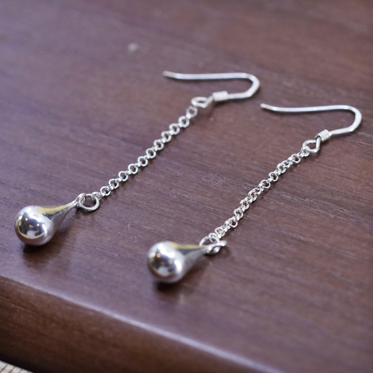 Vintage Sterling silver handmade earrings, 925 teardrop drops