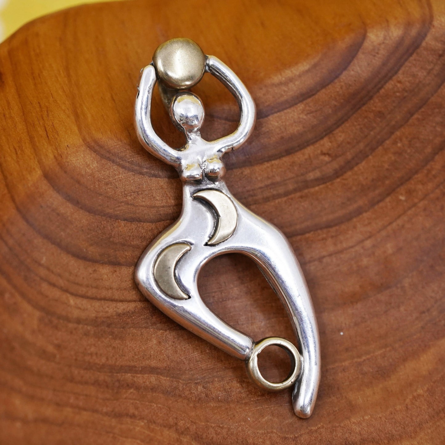 Vintage two tone sterling 925 silver handmade fertility goddess