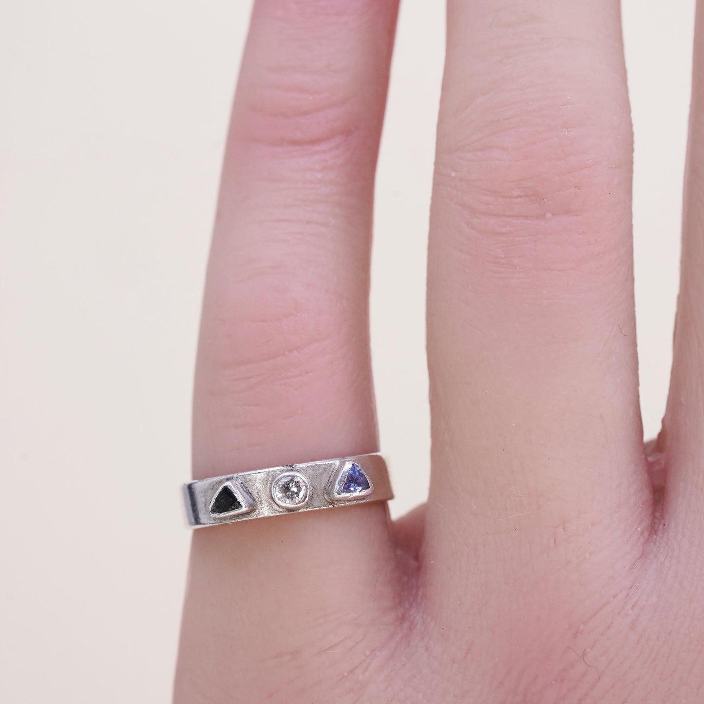 Size 4.5, Tito’s Sterling 925 silver pinky ring genuine diamond, sapphire