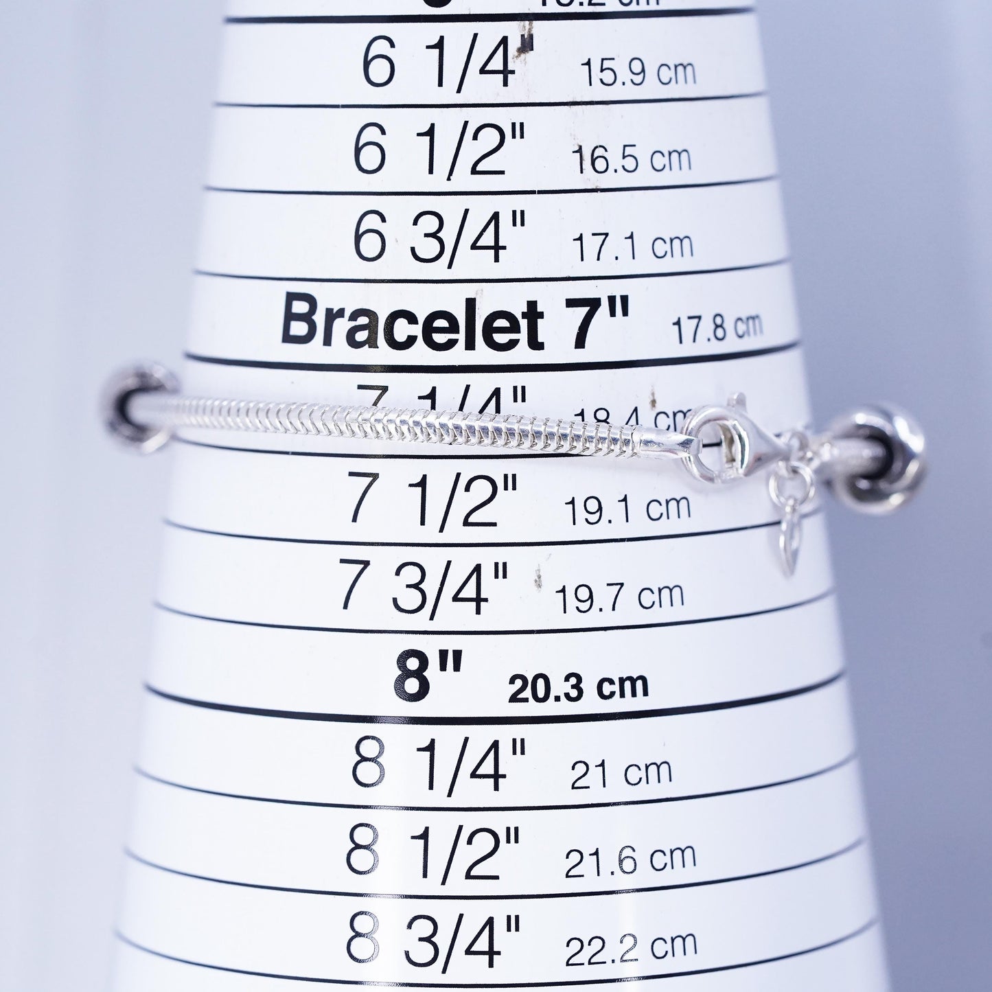 7.25", Michael Anthony Sterling 925 silver snake bracelet heart cable car charm