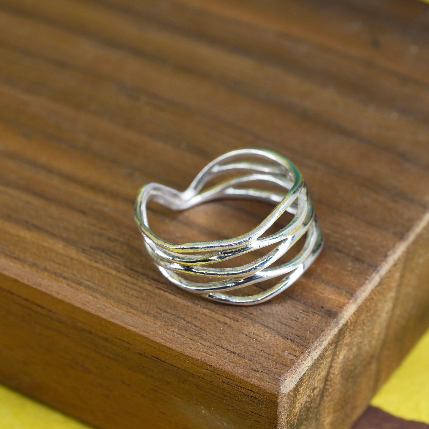 Size 7, vintage Sterling silver handmade ring, Modern 925 wavy band