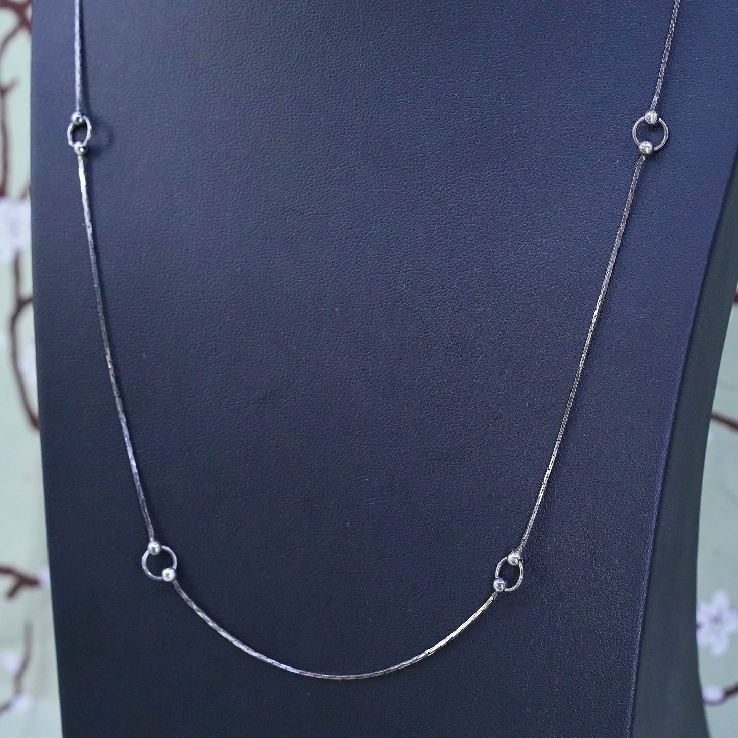24" 1mm, Vintage sterling silver necklace, Italy 925 snake chain with beads