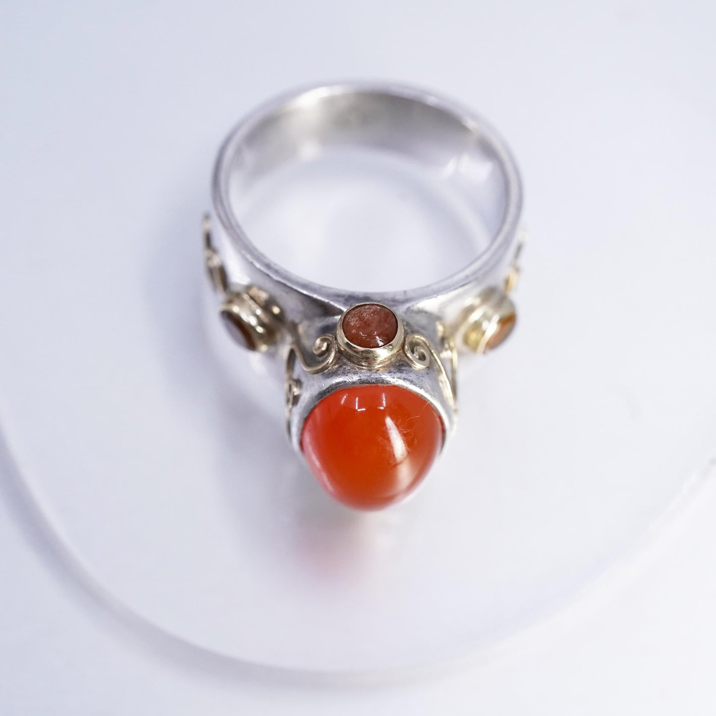 size 9, FUSION Sara Blaine Sterling 925 Silver 18K gold beaded Ring, Carnelian