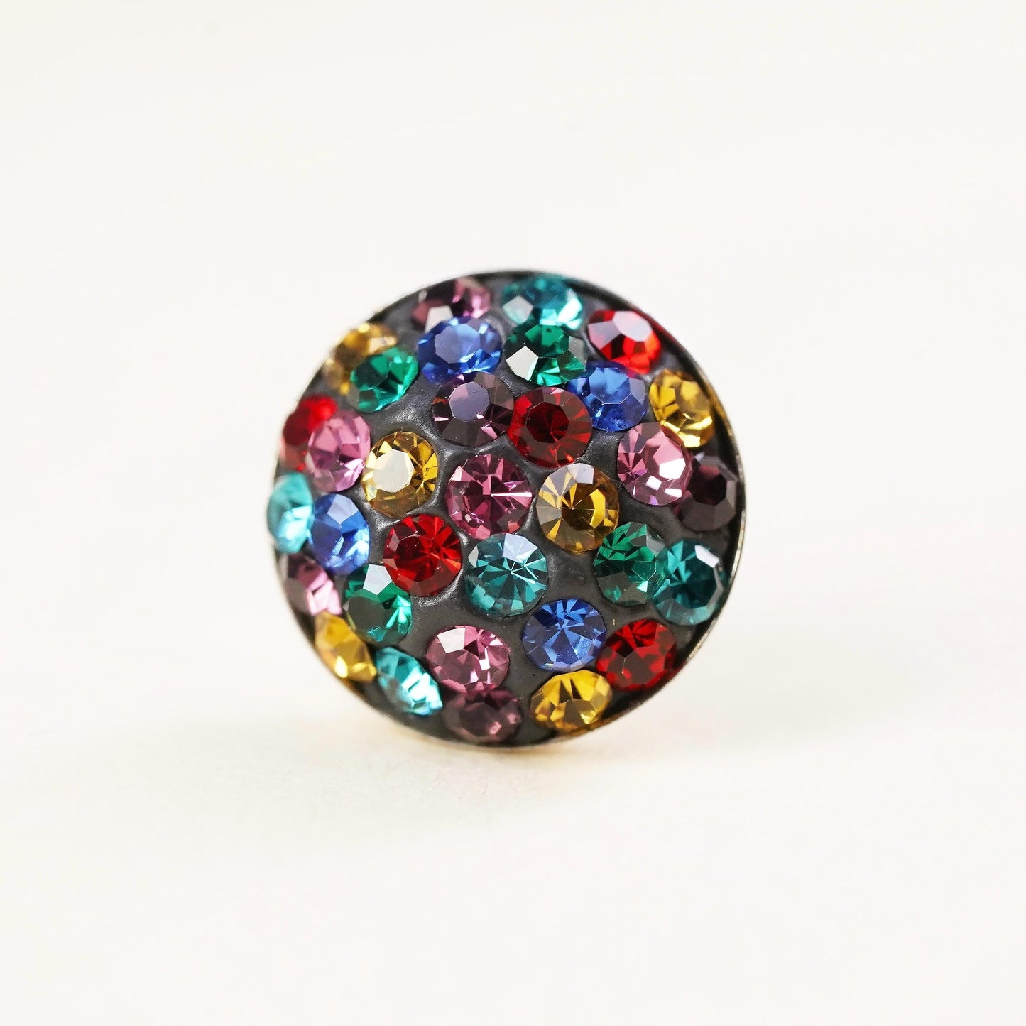 Vintage handmade single earring. Sterling 925 silver rainbow cz stud