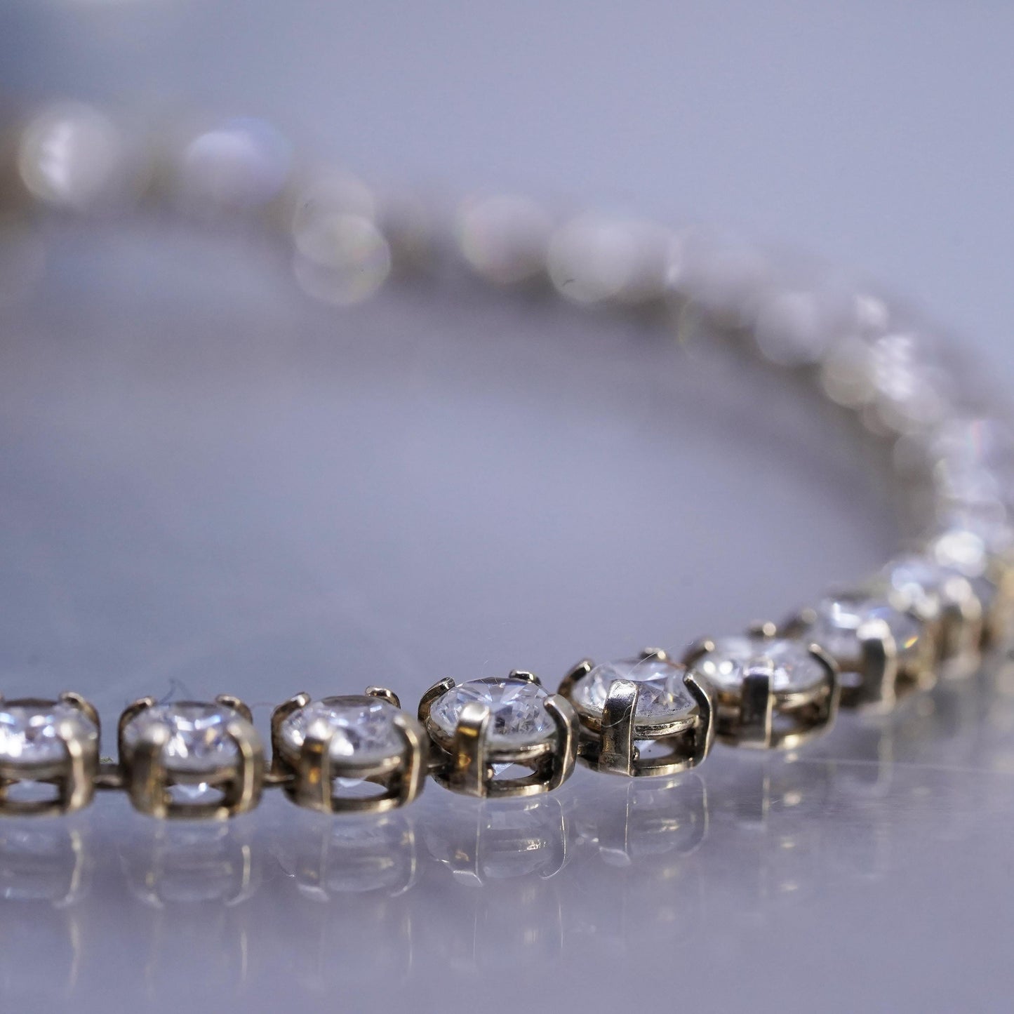 7.25", Vintage gold plated Sterling Silver 925 Tennis Bracelet with cluster cz
