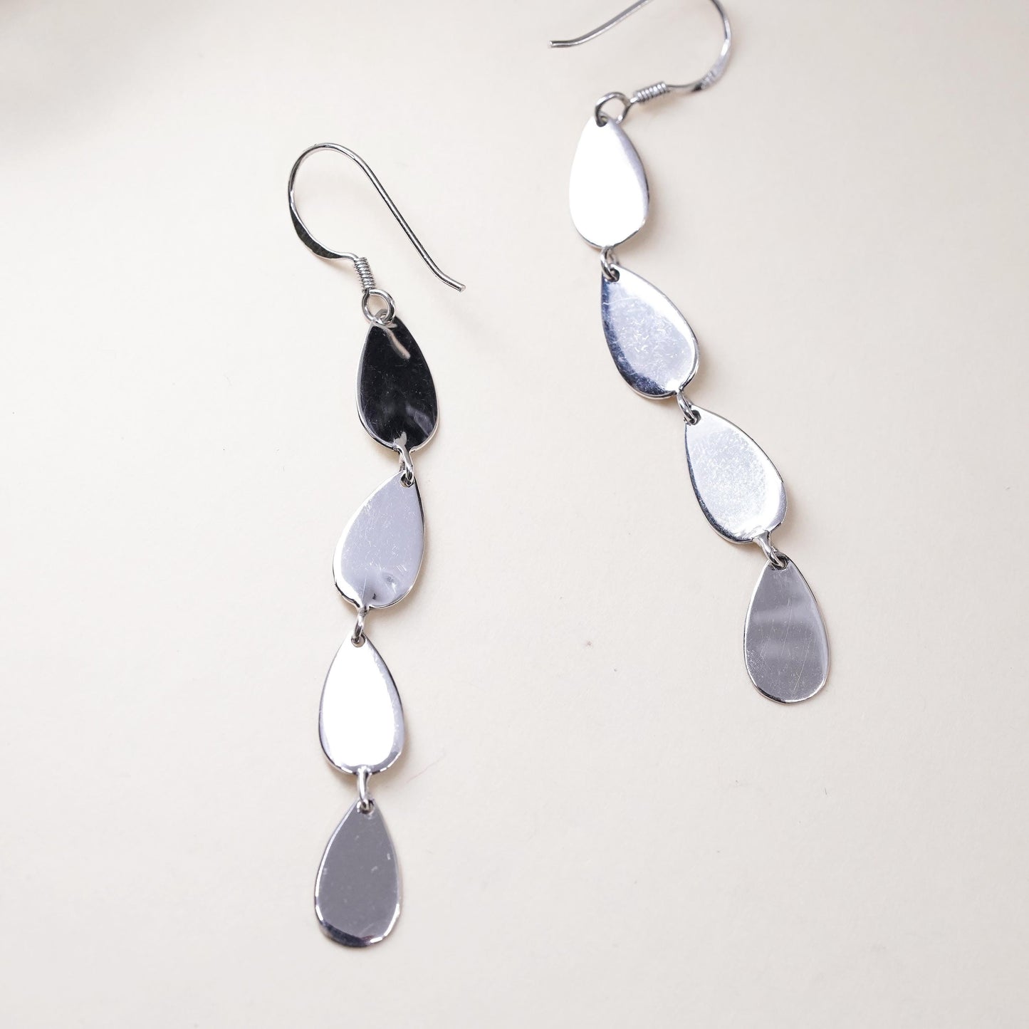Vintage sterling silver handmade earrings, 925 silver teardrop dangles