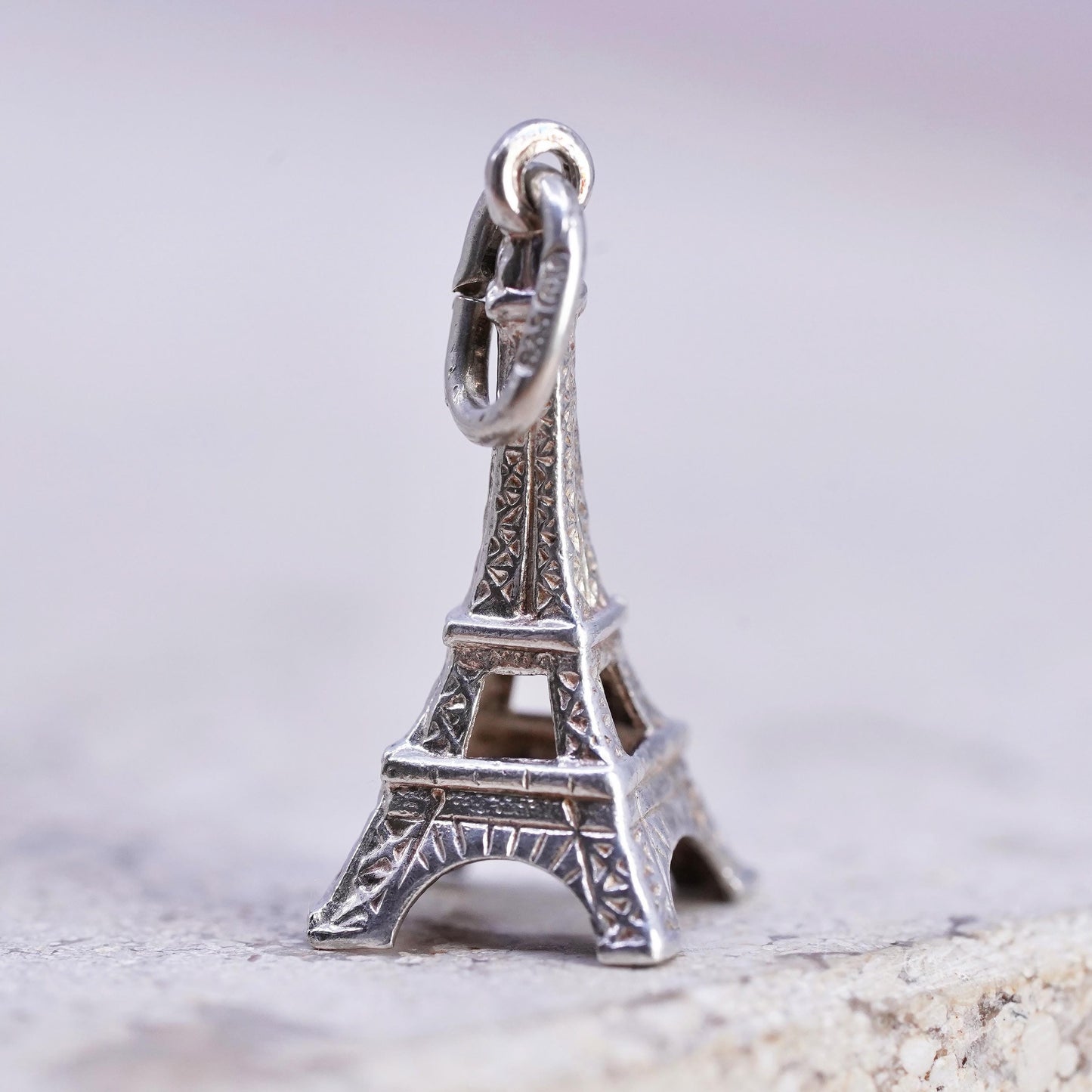 Vintage Sterling silver handmade pendant. 925 skating tower charm