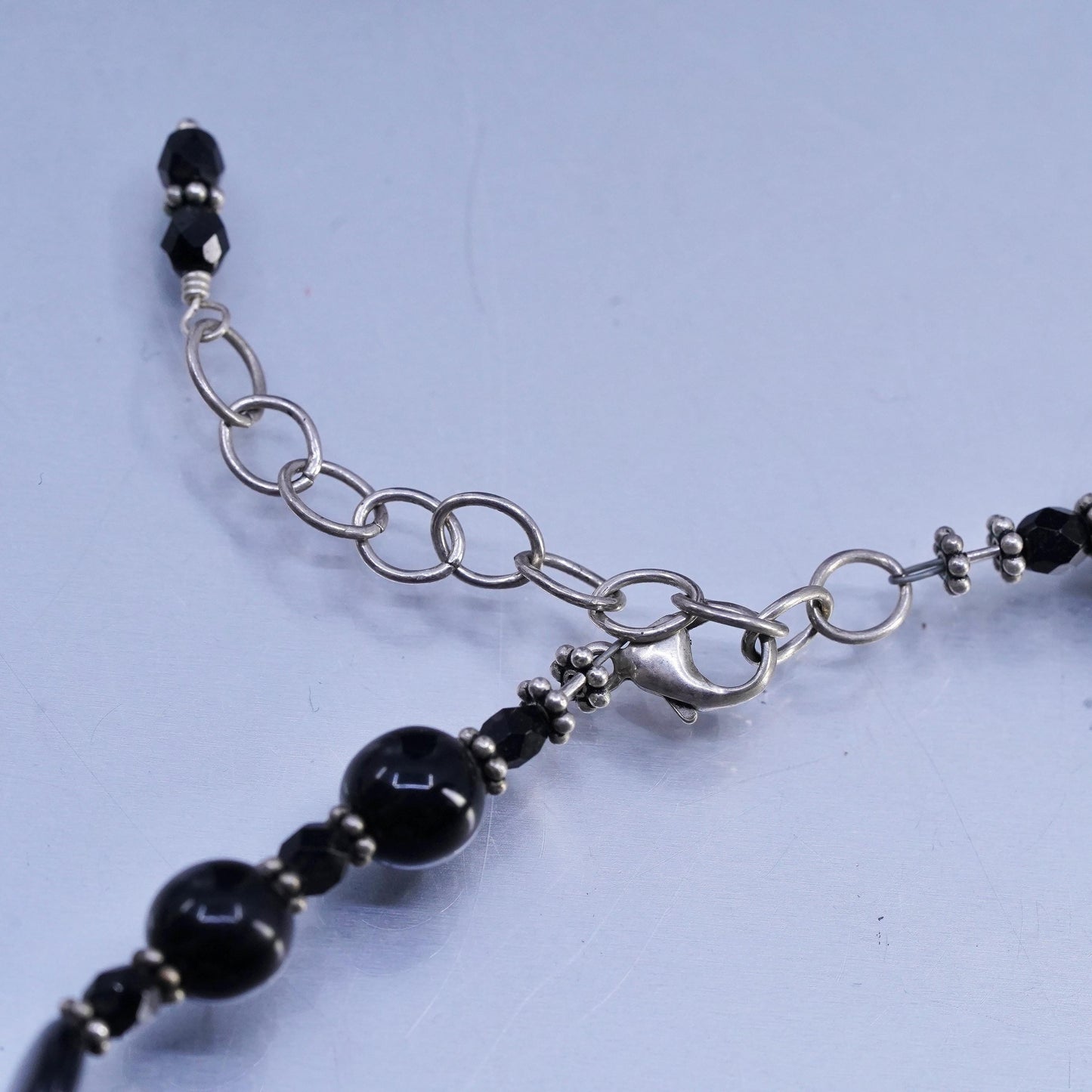 16+2", vintage southwestern Sterling 925 silver handmade onyx chain necklace
